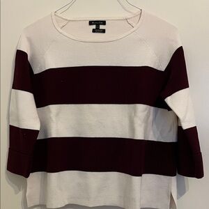 Massimo Dutti Burgundy and White Striped Sweater